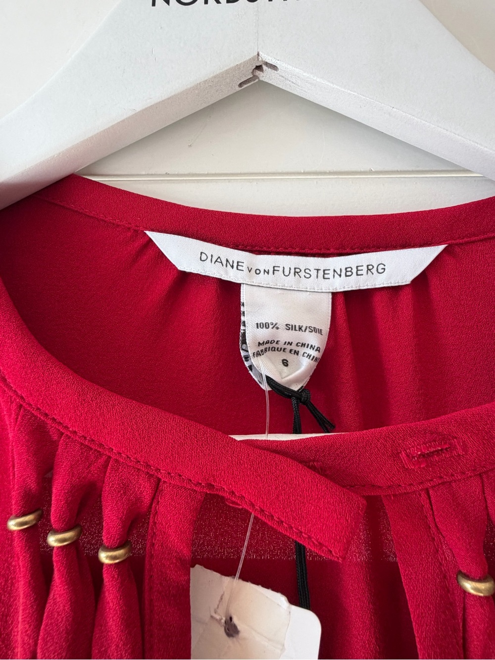 DIANE VON FURSTENBERG DVF NWT Florina Pomegranate Red Silk Bead Top Blouse 6 - Picture 7 of 10